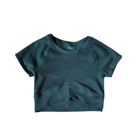 OFFLINE By Aerie Seamless V-Front T-Shirt size M Crop Top Deep Forest Green - Picture 3 of 9